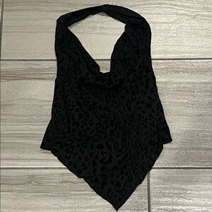 Windsor Black Leopard Lace Plunge Halter Top